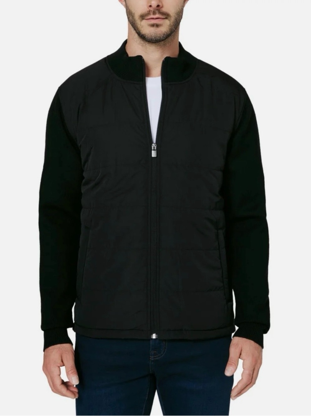 Infinity Men's Mixed Media Jacket Quilted Sweater Knit Lightweight